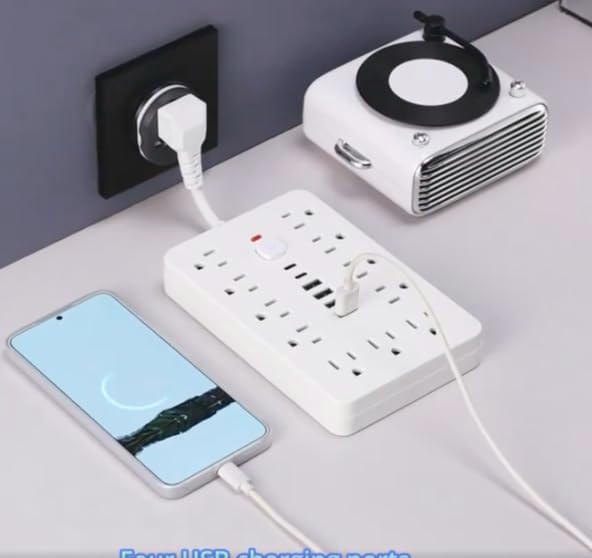 Versatile 17-in-1 Power Hub with Surge Protection - Includes 11 AC Outlets, 4 USB Ports & 2 Type-C