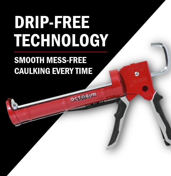 Newborn Octogun 930-GTD Drip-Free Caulking Gun - Gator Trigger Grip | Fits 1/10 Gallon Cartridge |10:1 Thrust Ratio | Smooth Hex Rod Cradle with Built-in Smoother Tool | Scraper & Plug Included