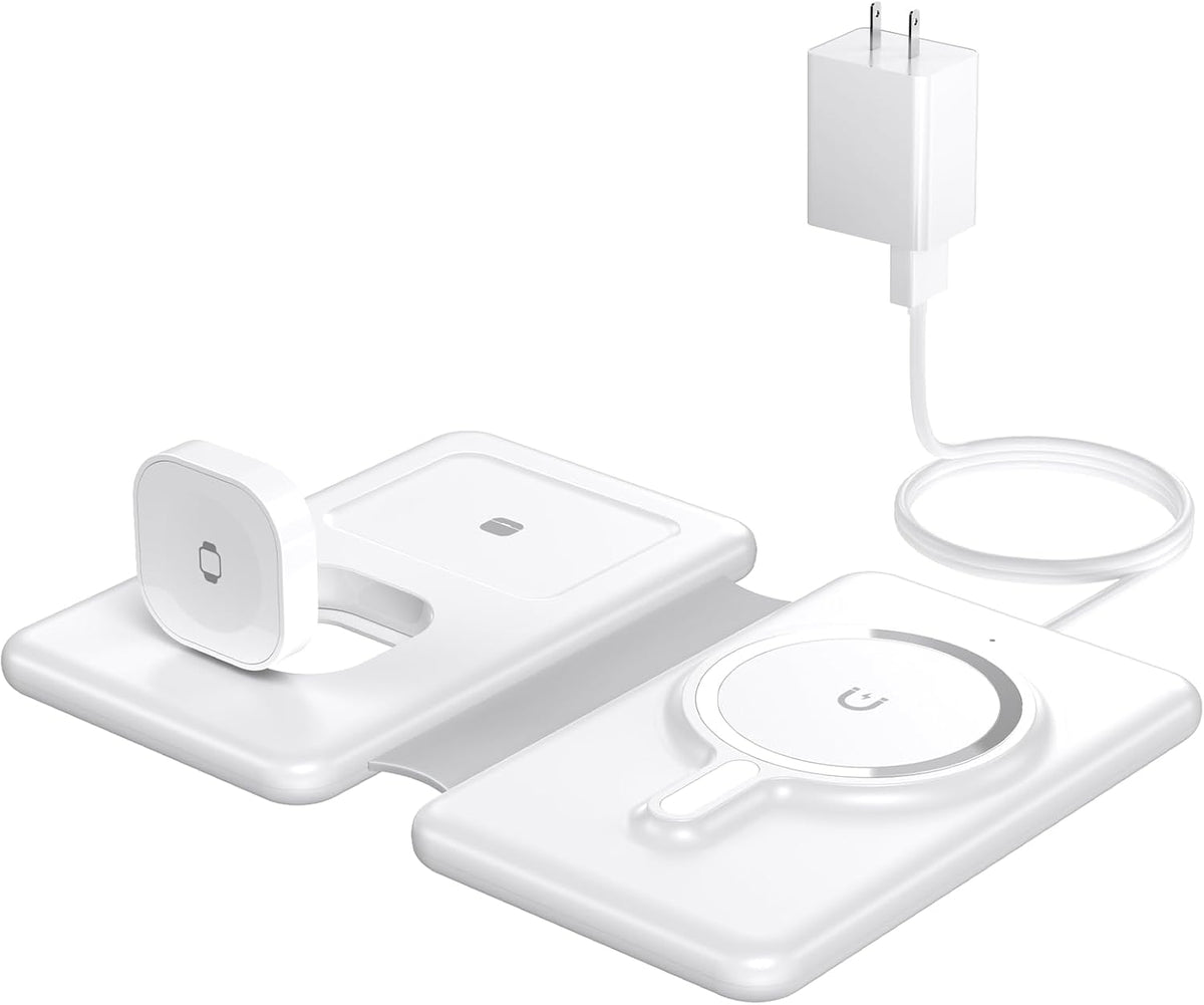 Magnetic Wireless Charger for iPhone: 3 in 1 Travel Charging Station for Apple Devices for iPhone 17 Air 16 15 14 13 12 Pro Max Plus - Foldable Charging Pad for Apple Watch Series & Airpods 4 3 2 Pro