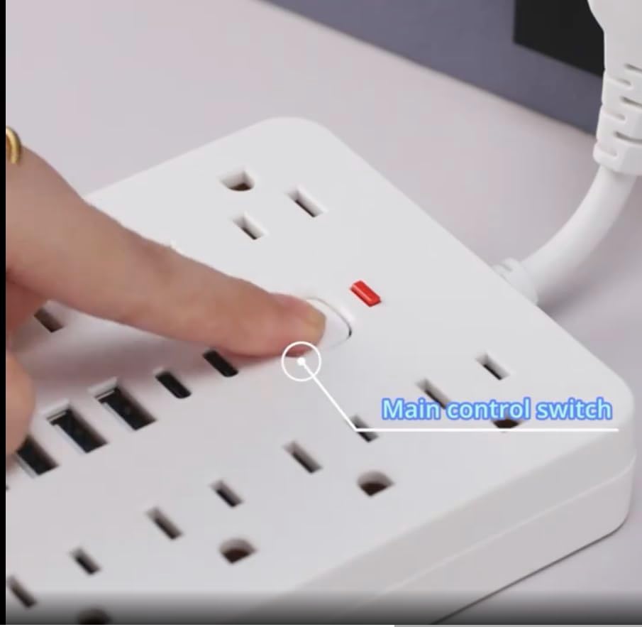 Versatile 17-in-1 Power Hub with Surge Protection - Includes 11 AC Outlets, 4 USB Ports & 2 Type-C