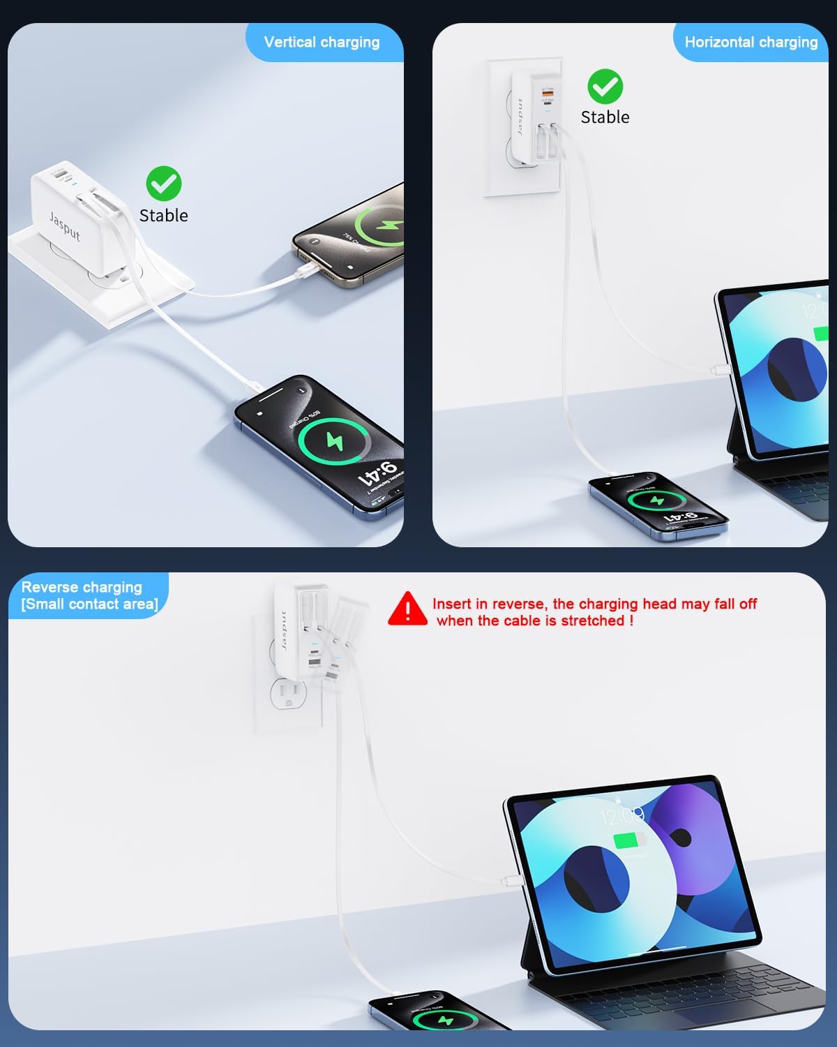 4 in 1 Retractable Wall Charger with Dual Cables,40W Retractable Phone Charger Wall Plug with Dual USB Ports,20W USB C Chargers Block Fast Charging for iPhone 17 16 15 14 13,LG, Galaxy S24 23,Pixel