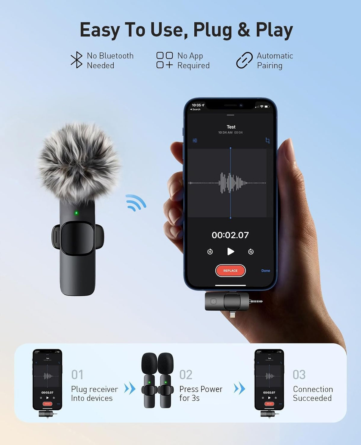 3-in-1 Wireless mic for iOS/Android/Camera