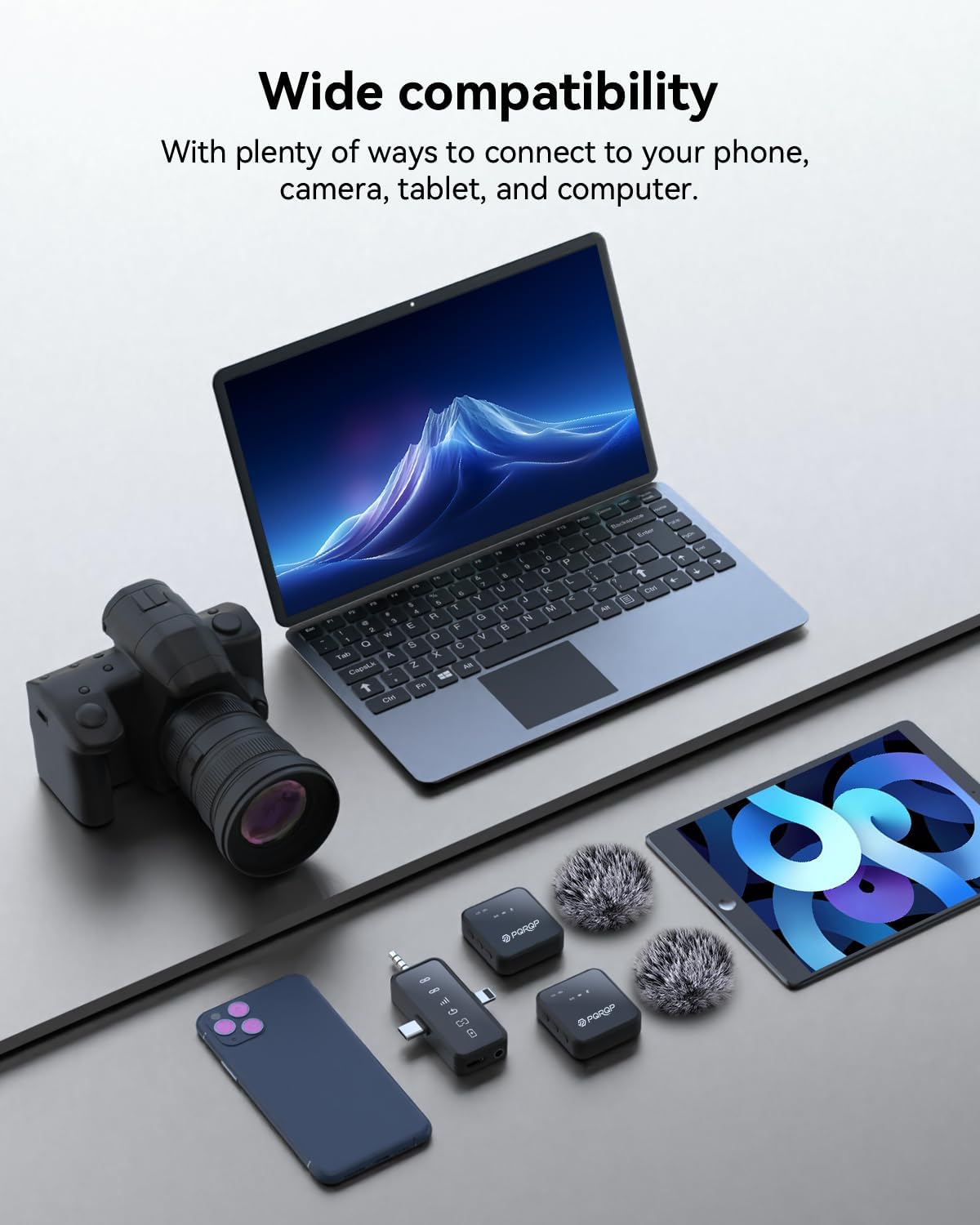 PQRQP 3 in 1 Microphone for iPhone/Android/Camera, Wireless Microphones, 328ft Transmission, 18H Battery Life, Mini Microphone for Record Interview, Vlogs, Tiktok, Bags & Cases