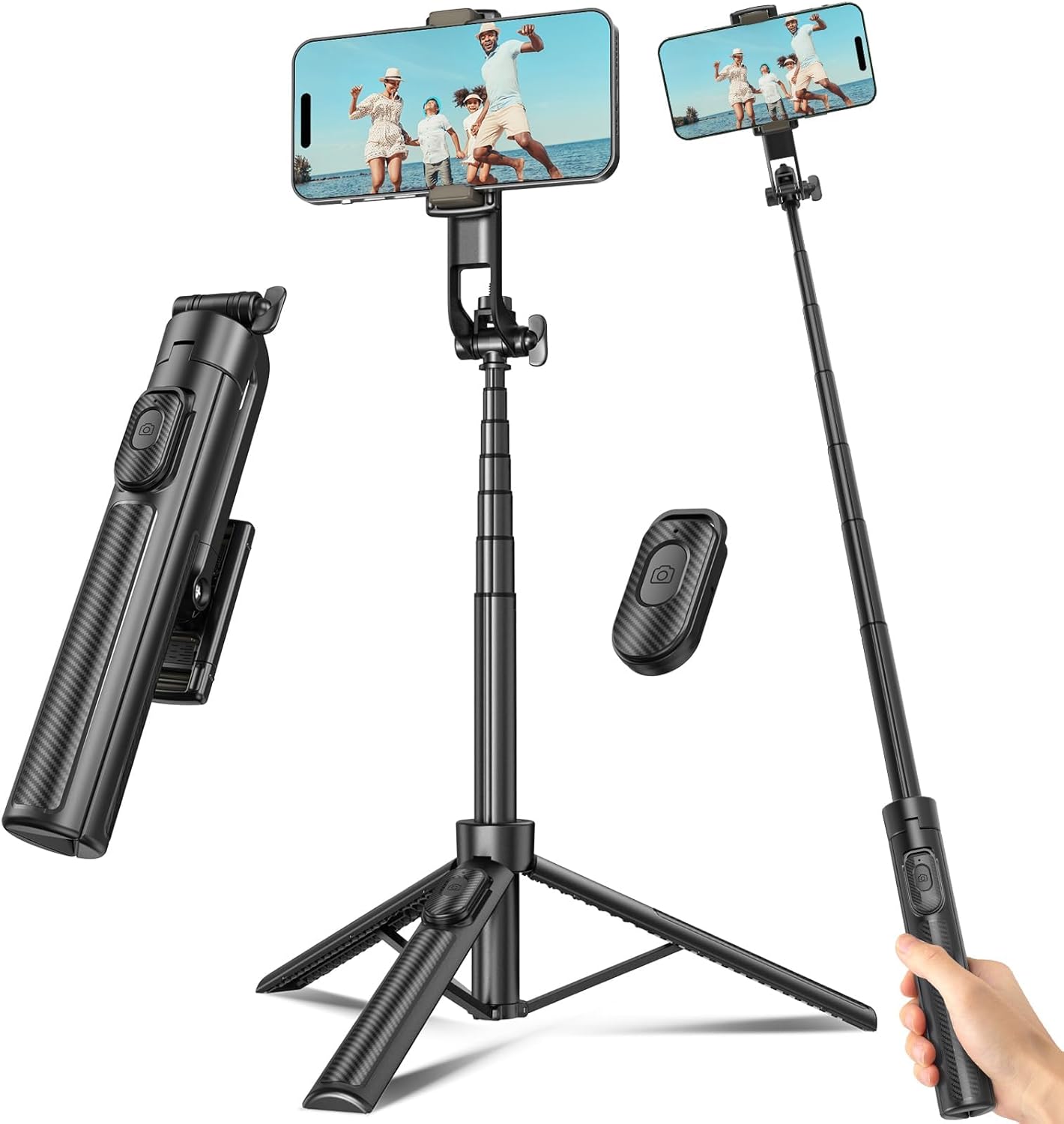 50” Selfie Stick Tripod for iPhone – Extendable Travel Phone Stand with Remote Control (Black)