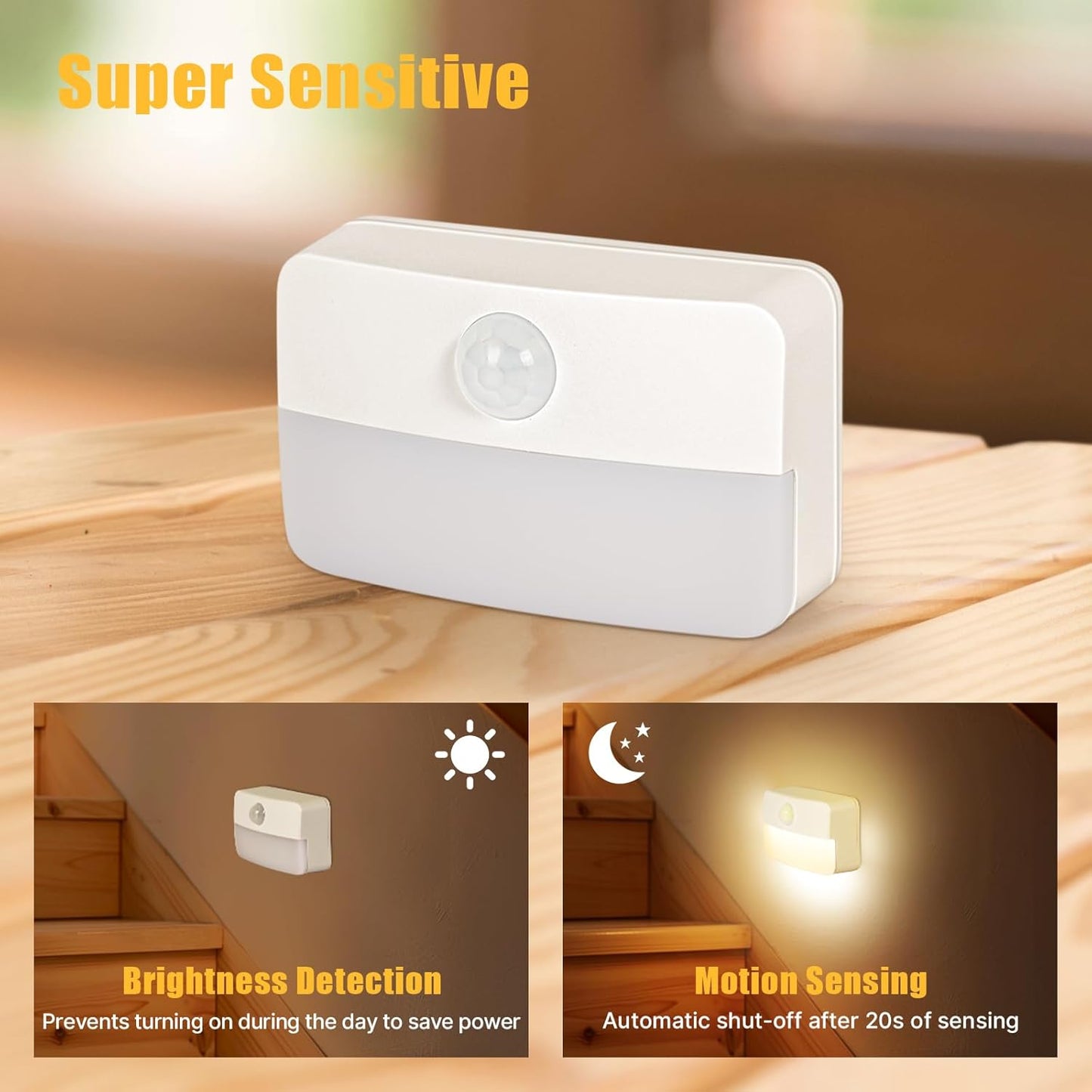 8 Pack Motion Sensor Stair Light for Indoor, Battery Operated Closet Lights, Wireless Stick on Anywhere Hallway Lamp, Portable Led Night Lamps for Bedroom Under Cabinet Kitchen