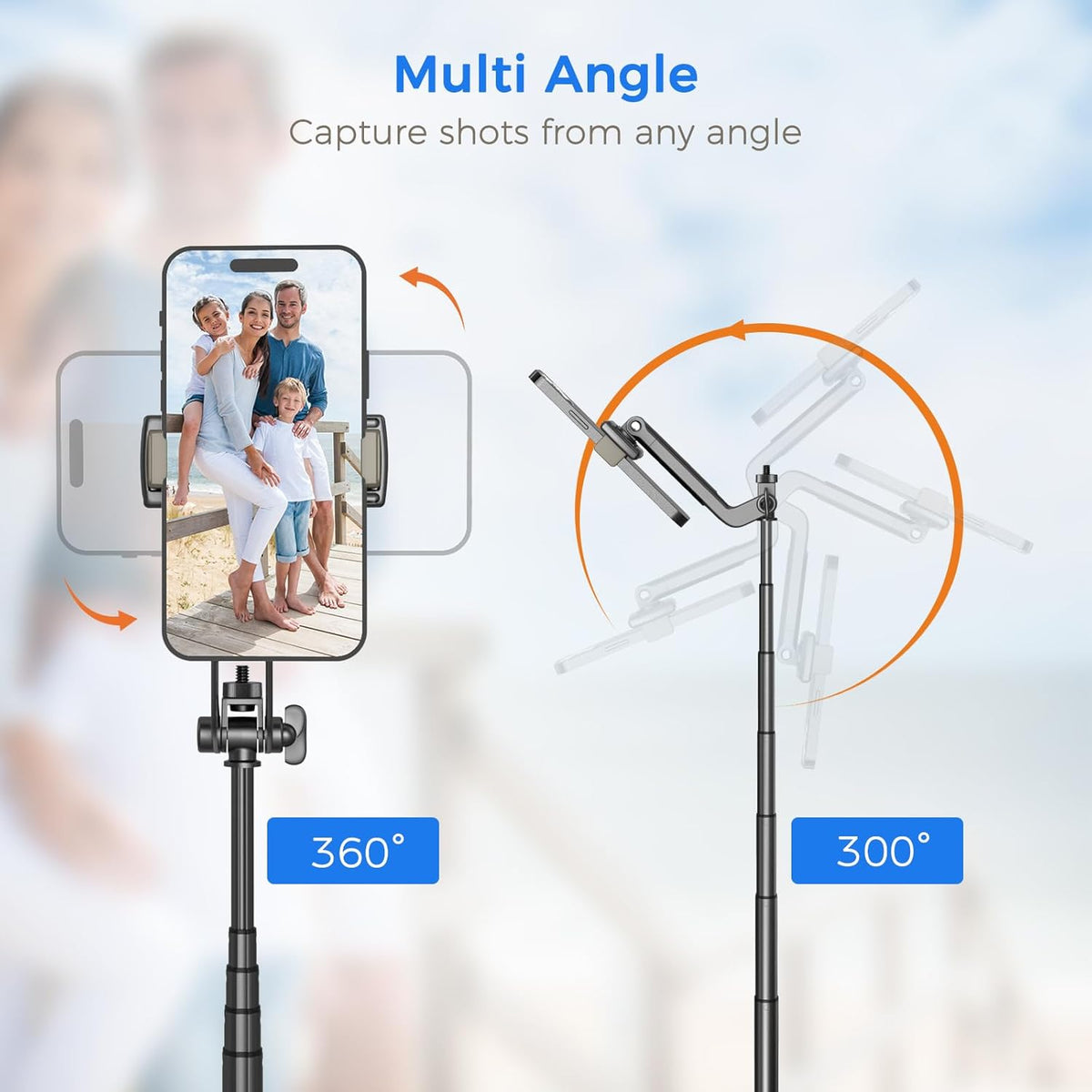 50” Selfie Stick Tripod for iPhone – Extendable Travel Phone Stand with Remote Control (Black)