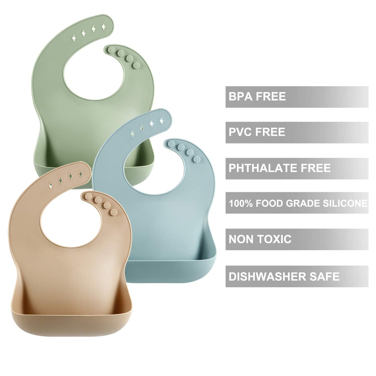 Three silicone baby bibs