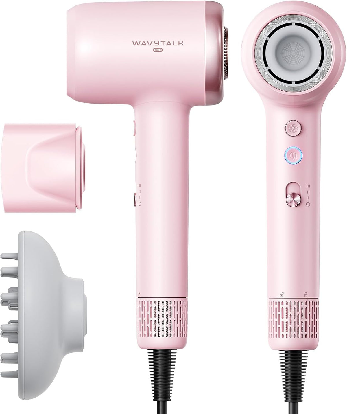 Hair Dryer, Wavytalk Turblow Pro Fast Drying Blow Dryer with Diffuser, High Speed Hair Dryer with 110,000 RPM, Pro Negative Ions for Reduces Damage, Frizz Smoothing, 3 Speeds & 3 Temps, Pink