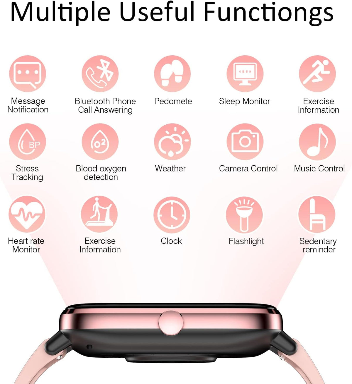 Smartwatch for Women - Call, Fitness Tracker, Heart Rate & Sleep Monitor, 1.69" Touch Screen, Waterproof - For Android & iPhone, Pink