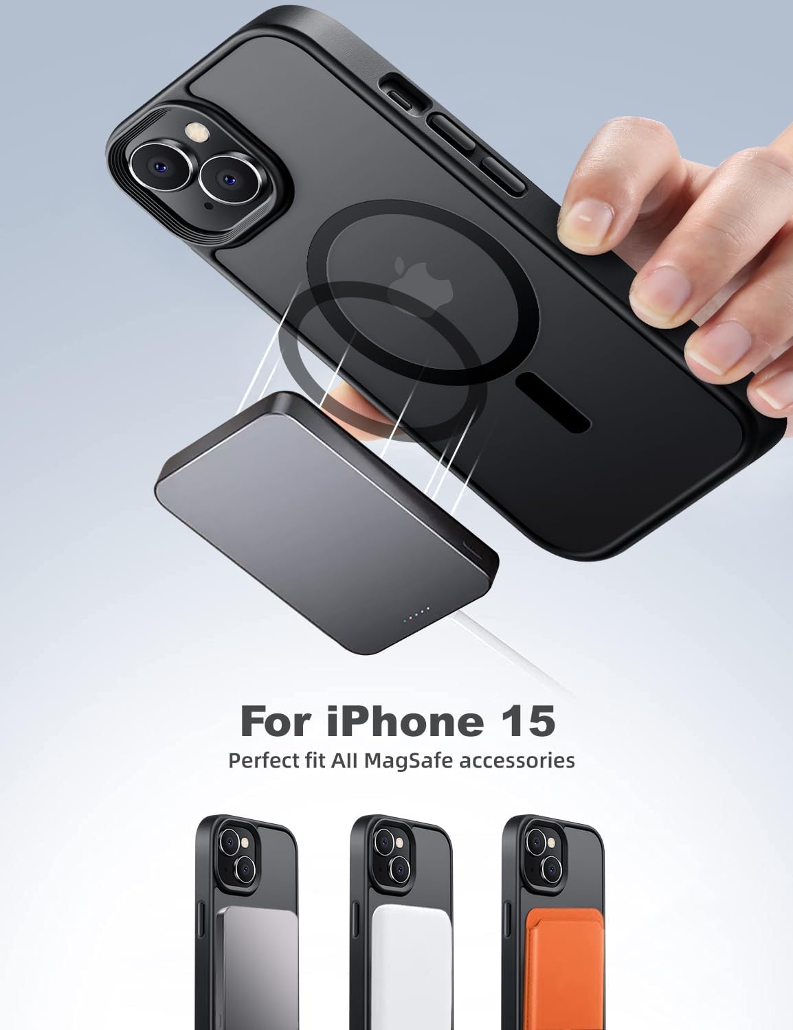 Tigowos Magnetic for iPhone 15 Case Drop Resistant Matte Skin Feeling Back Cover Shockproof Slim Fit for iPhone 15 Phone Case,Matte Black
