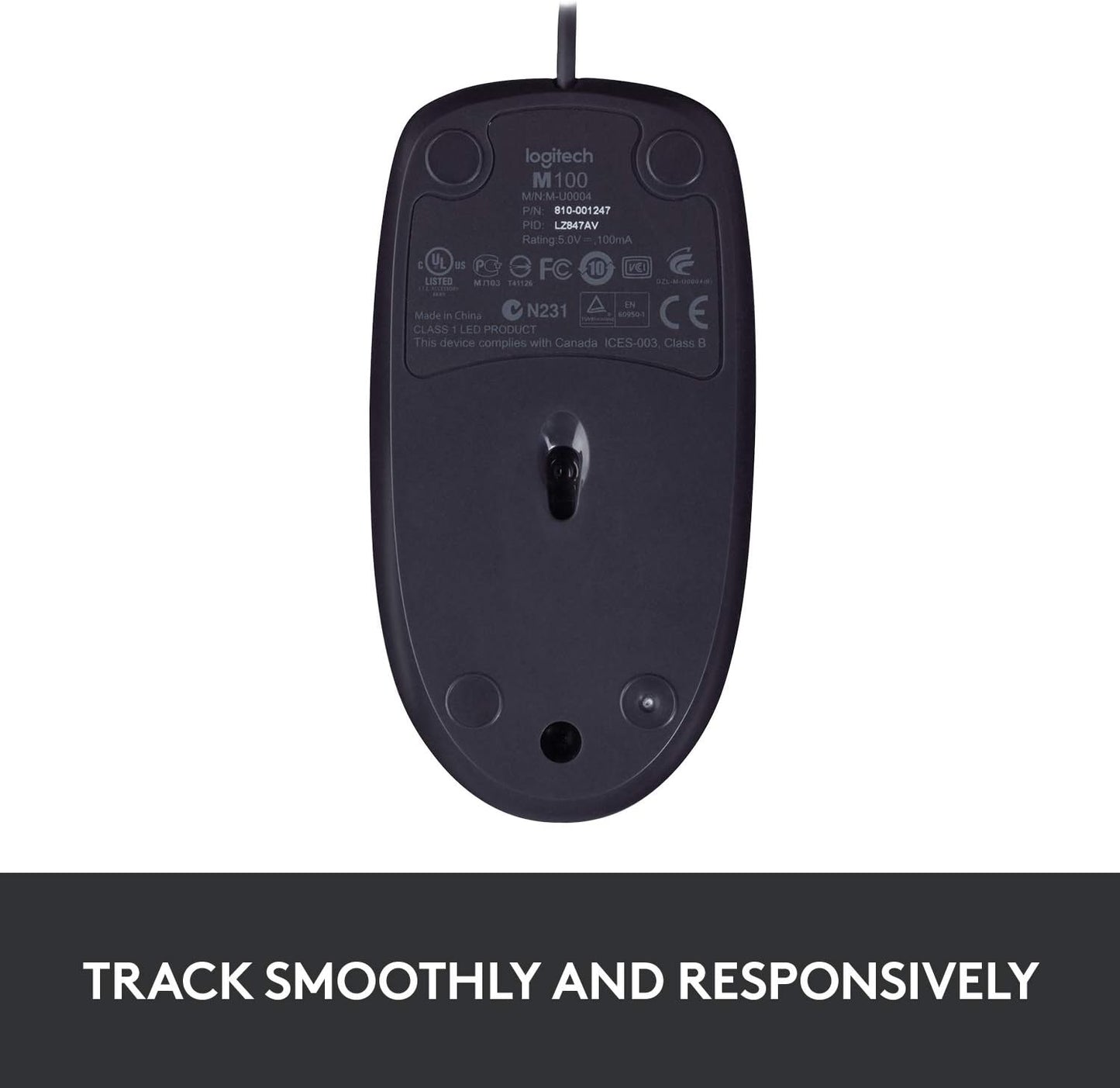 Logitech B100 Wired Mouse for Computer and Laptop, USB Corded Mouse, Right or Left Hand Use - Black