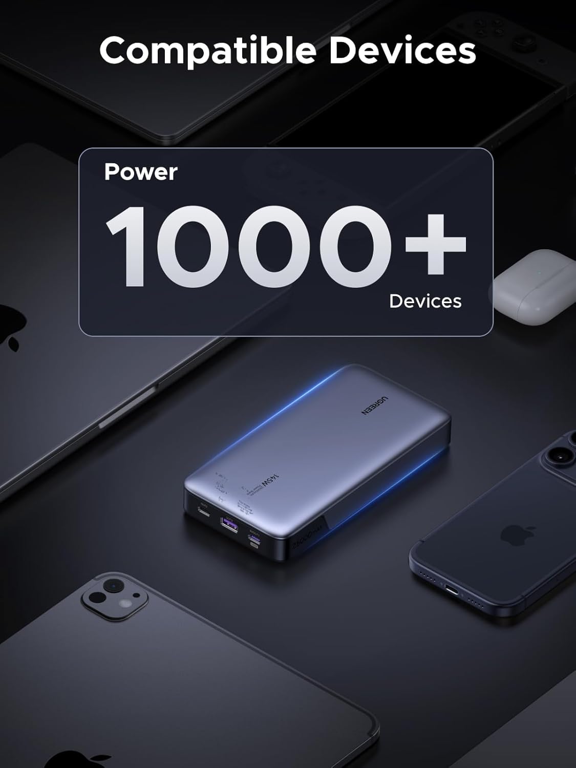 UGREEN Power Bank 25,000mAh 145W Laptop Portable Charger, Nexode 3-Port USB C PD Battery Pack, for MacBook Pro/Air, Dell XPS, iPhone 17/16/15/14, Galaxy S24, Steam Deck, iPad, and More