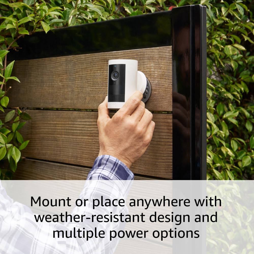 Ring Outdoor Cam Plus, Battery (newest model), Home or business security, Wide-Angle 2K Video with Ring Vision, Low-Light Sight for full-color night vision, Mount-Anywhere Versatility, White