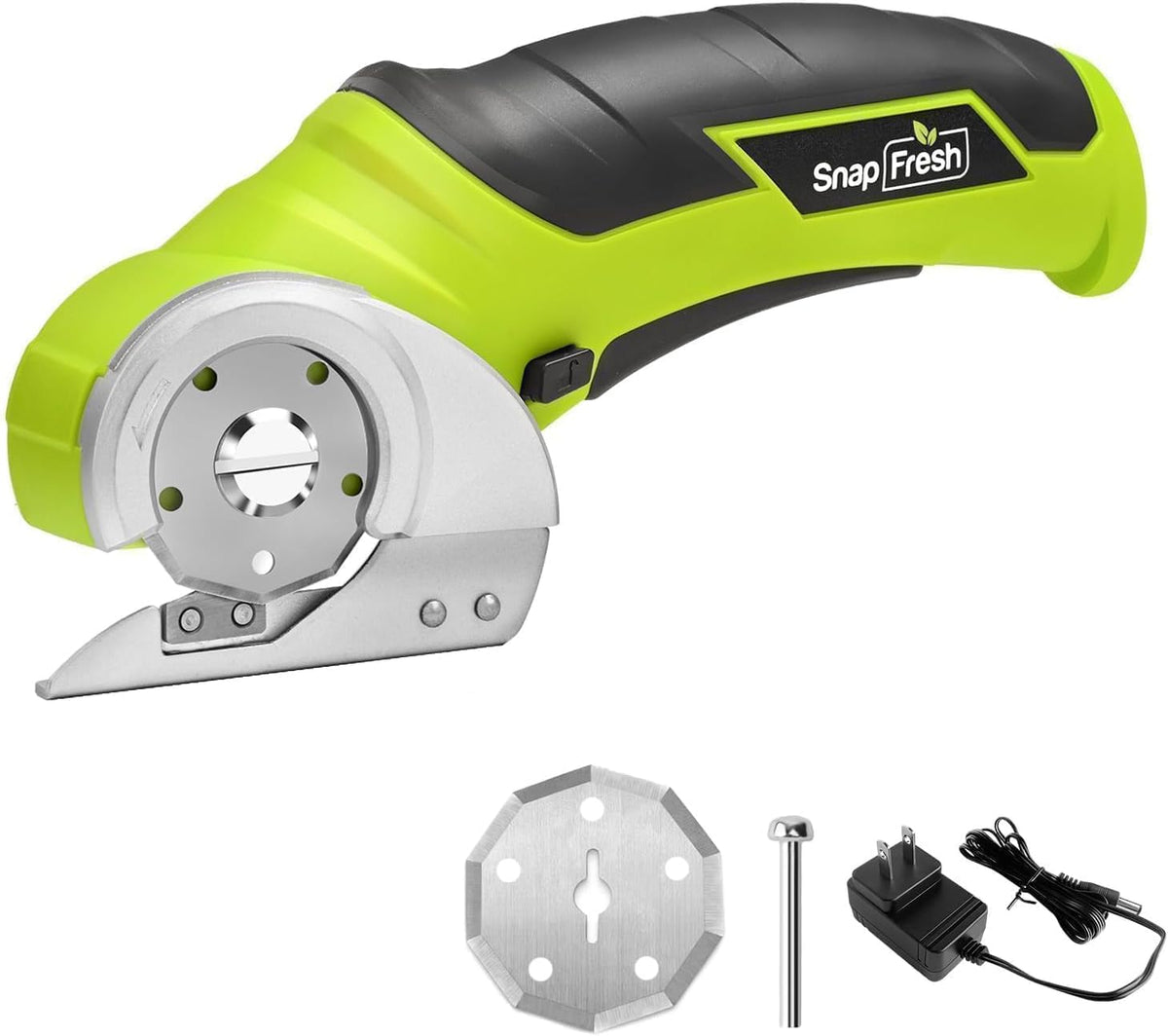 SnapFresh Cordless Electric Scissors, 4V Electric Mini Box Cutter, Carpet & Cardboard Cutter Tool with a Replacement Blade/Charger, Rotary Cutter for Cardboard Packages Leather Plastic (Green)