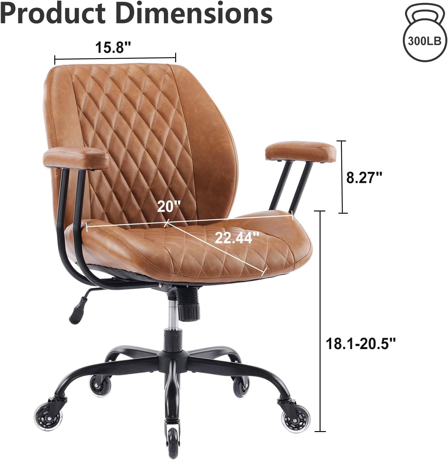 YFO Home Office Desk Chair Office Rubber Casters Ergonomic Computer Chair with Lumbar Support Adjustable Height Rolling Swivel Executive Task Armrests Chair๏ผ Brown Leather