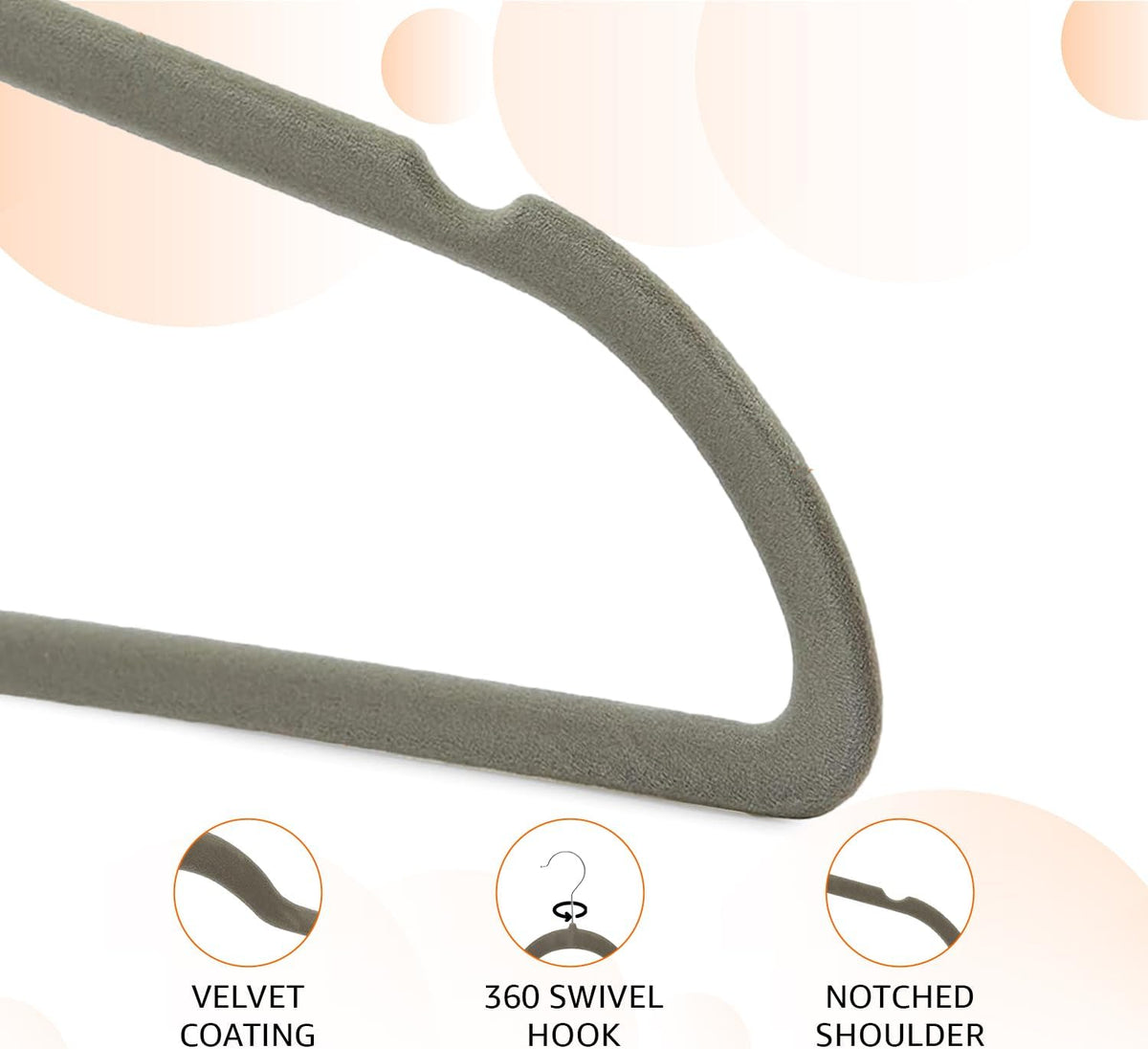Basics 30-Pack Slim Velvet Non-Slip Suit Hangers – Space-Saving Clothes Hangers with Notched Shoulders & Sturdy Metal Core – Gray/Silver