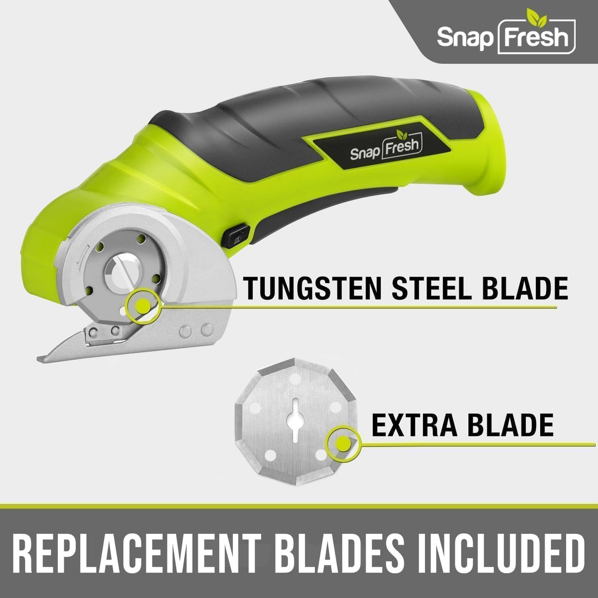 SnapFresh Cordless Electric Scissors, 4V Electric Mini Box Cutter, Carpet & Cardboard Cutter Tool with a Replacement Blade/Charger, Rotary Cutter for Cardboard Packages Leather Plastic (Green)