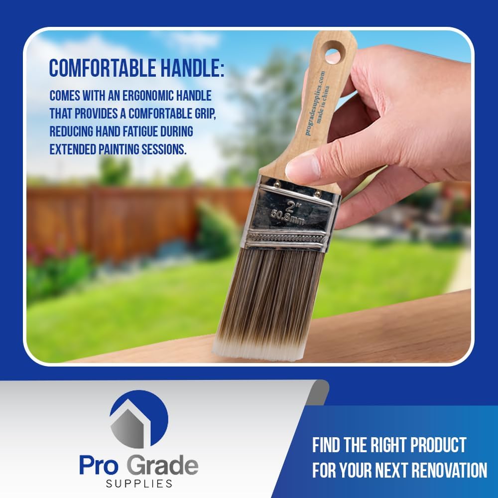 Pro Grade, Paint Brushes, 5-Piece, Paint Brush Set: Flat & Angle Brushes for Latex and Oil Paints, Stains, Interior & Exterior Home Improvement