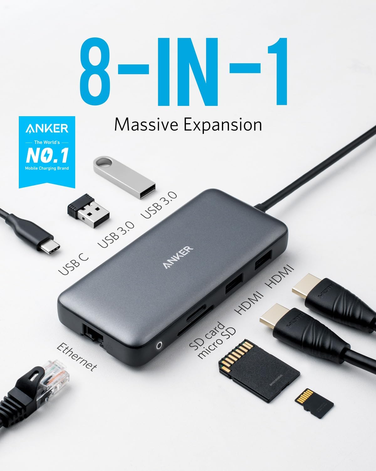 Anker Laptop Docking Station Dual Monitor, 8-in-1 USB C Hub, 4K Dual Monitor with 2 HDMI, 1 Gbps Ethernet Hub, 85W Power Delivery, SD Card Reader for MacBook Pro, XPS and More (Charger not Included)