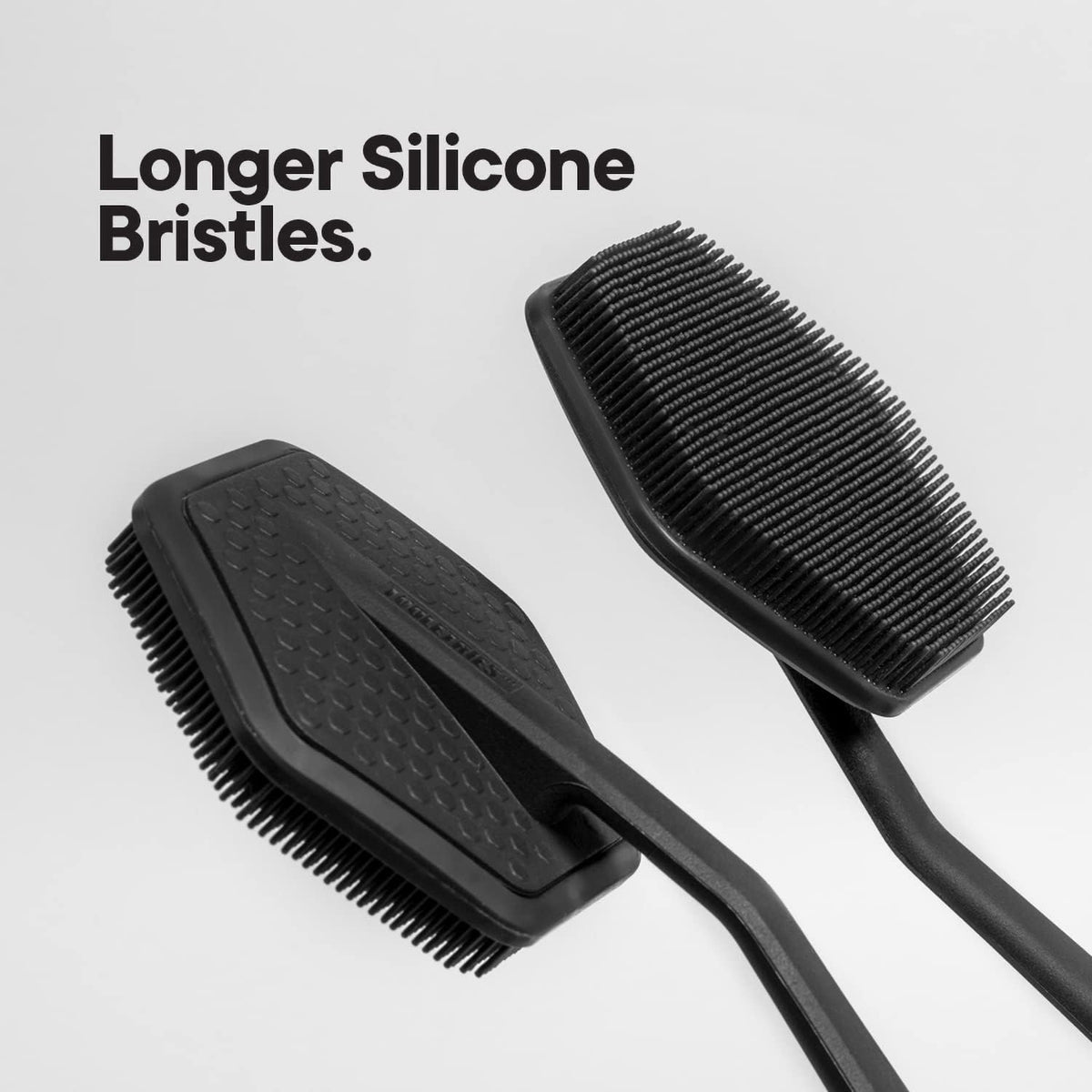 TOOLETRIES Silicone Back Scrubber - Exfoliating Shower Brush, Back Washer for Men, Durable Back Brush with Long Handle - Long Lasting Bath & Shower Accessories - Charcoal