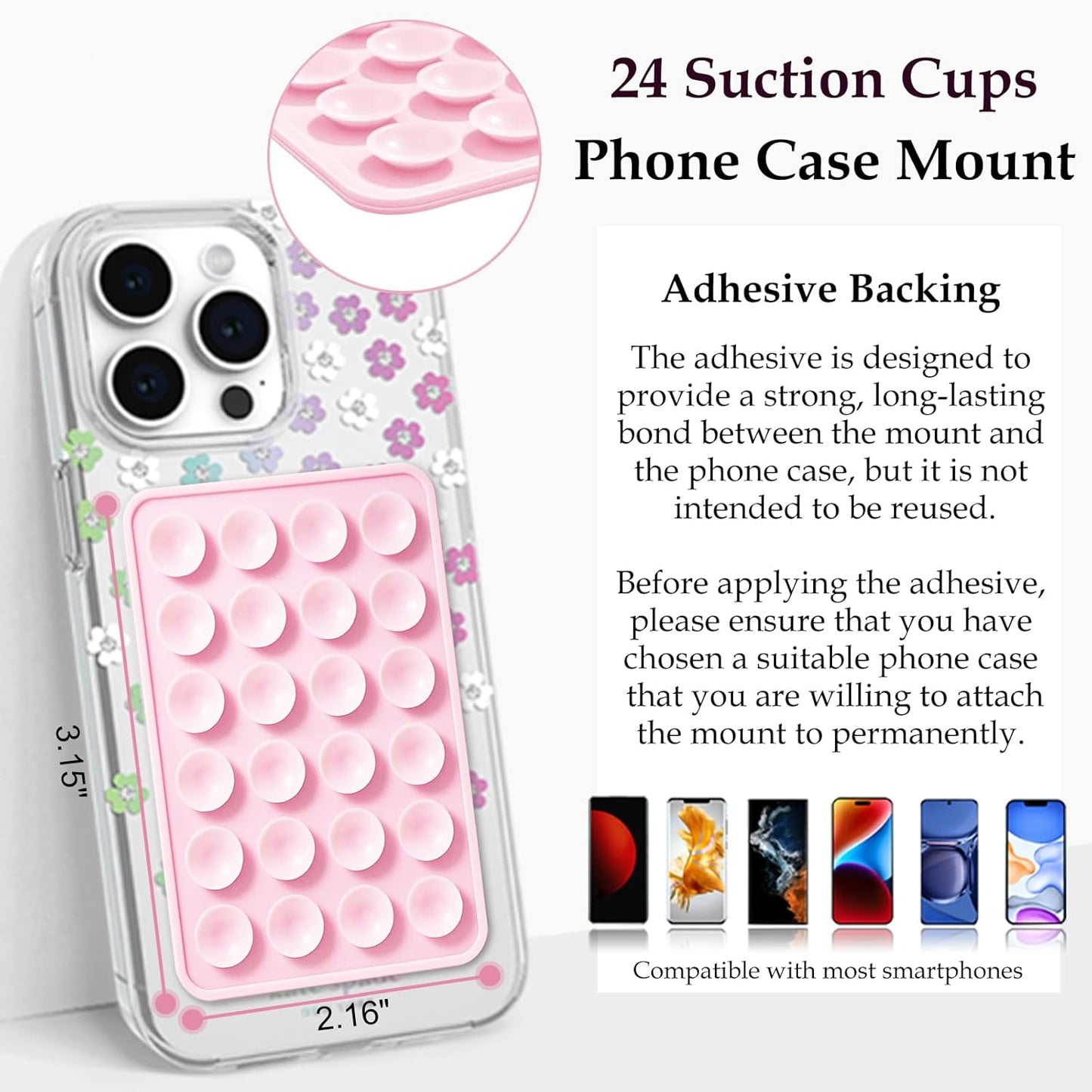 LvShuLiangPin Anteel Silicone Suction Phone Case Mount, Silicon Adhesive Phone Accessory for Smartphones, Hands-Free Mirror Shower Phone Holder for Selfies, Tiktok Videos (White)
