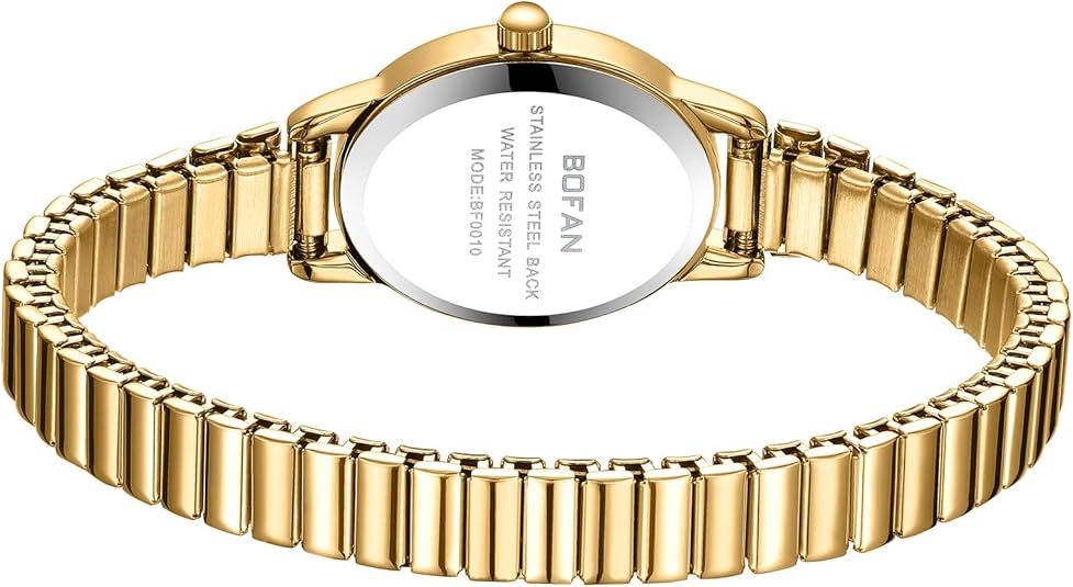 BOFAN Small Gold Watch for Women – Easy Read Quartz, Stainless Steel Expansion Band, Waterproof