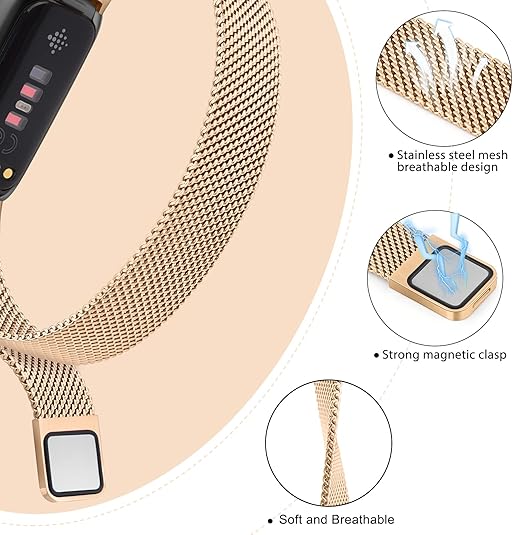 Vanjua for Fitbit Inspire 3 Bands Women Men, Stainless Steel Metal Mesh Loop Adjustable Magnetic Wristband Replacement Straps Compatible with Fitbit Inspire 3 Fitness Tracker