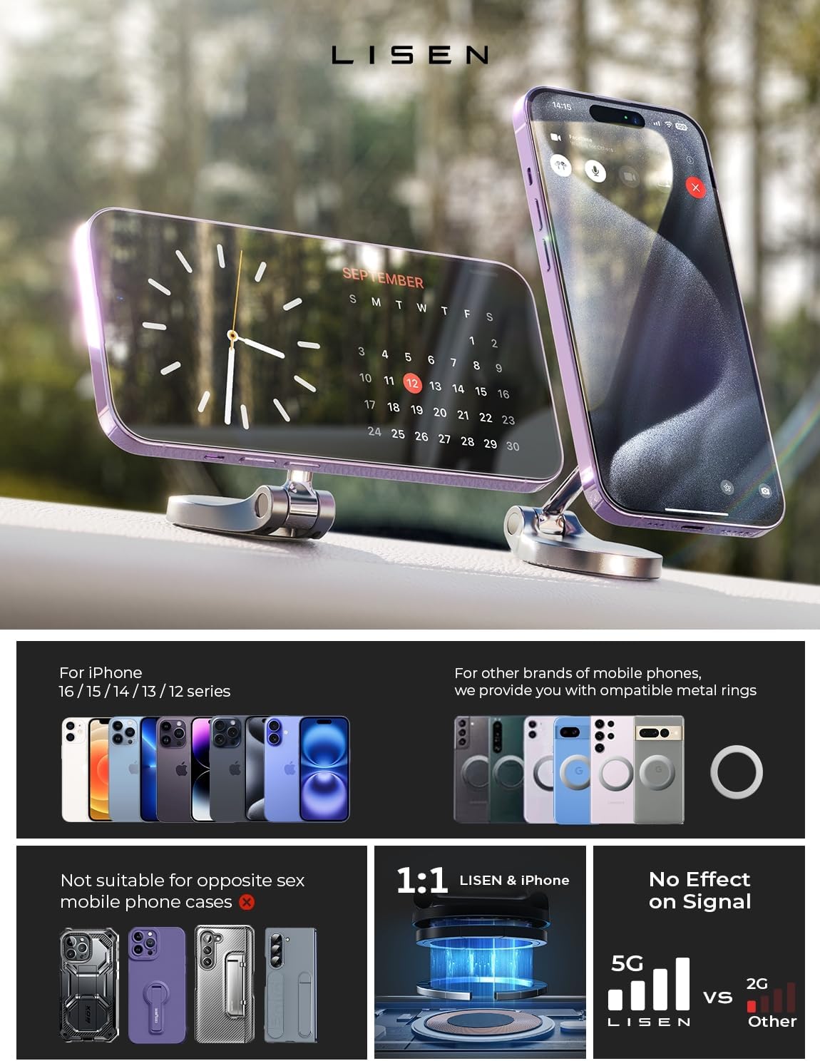 LISEN for MagSafe Car Mount for iPhone 17 PRO MAX, Extra Smal Ultra Magnetic Phone Holder for Car Dashboard, Car Phone Holder, Car Accessories for Women Men, Fit for iPhone17 Pro/Air/Max 16 15 14