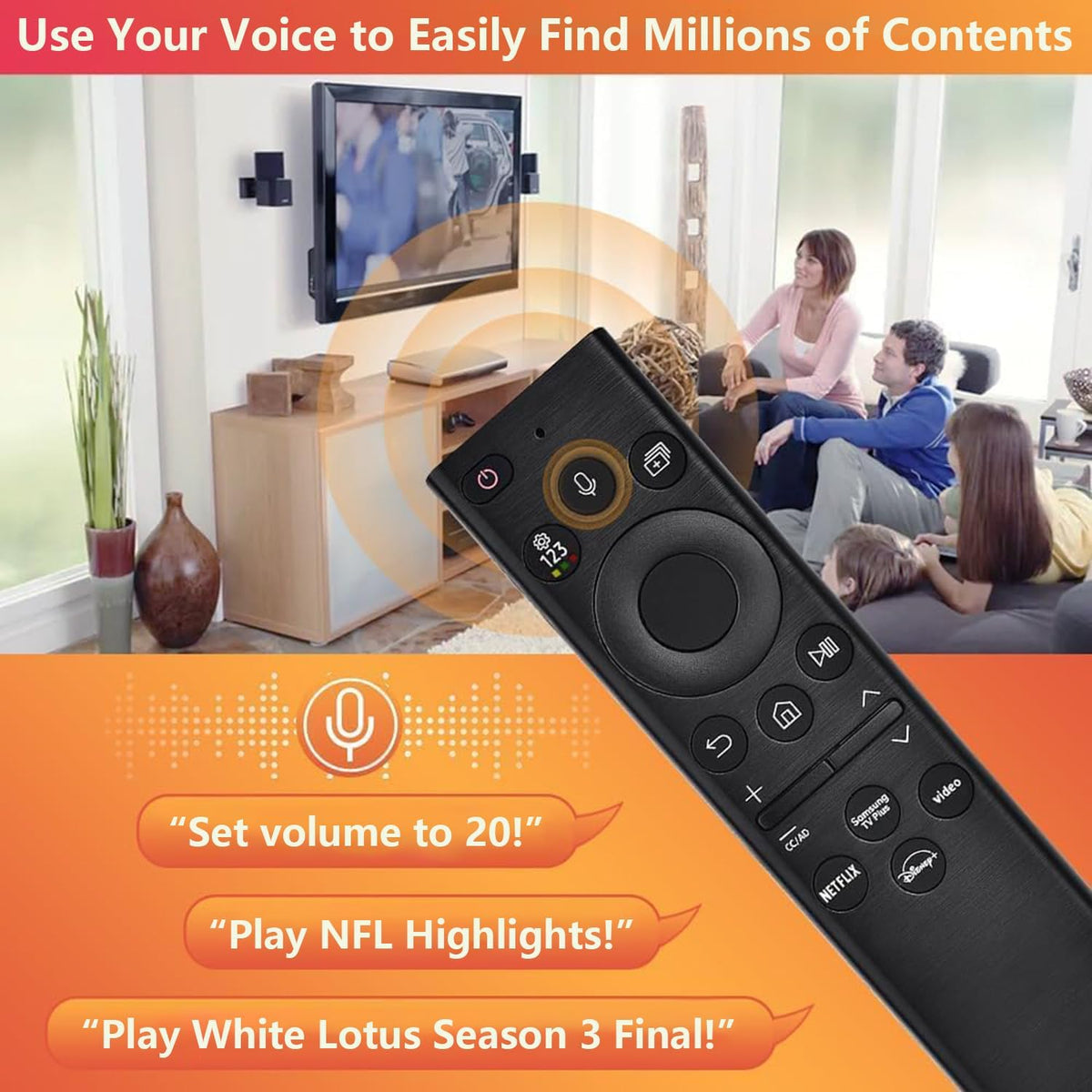 Replacement Remote for Samsung Smart TV (2019–2025), Voice Control Compatible, No Solar Cell