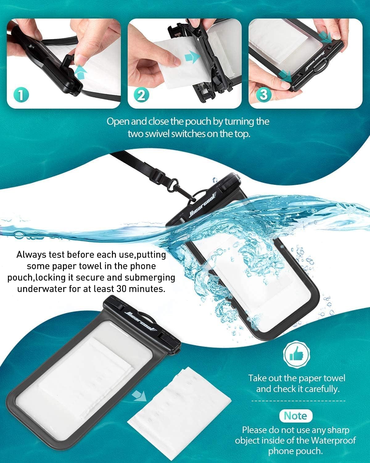 Hiearcool Waterproof Phone Pouch, IPX8 Waterproof Phone Case for iPhone 17/16/15/14 Pro Max, Cell Phone Dry Bag for Beach & Cruise Essentials, Touch Screen, Lanyard Included, 2 Pack (Fits Up to 8.3”)