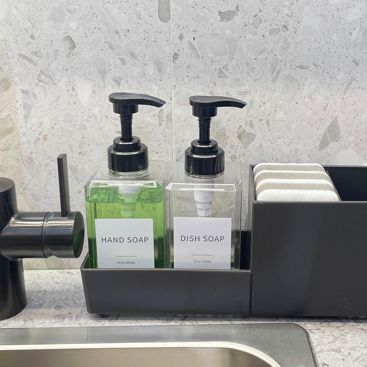 Clear Soap Dispenser with Waterproof Labels, Thickened Plastic Hand Soap Dispenser for Bathroom, Kitchen Dish Washing Liquid Bottles, Shampoo and Conditioner Bottles with Funnel (15oz 2Pack Clear)