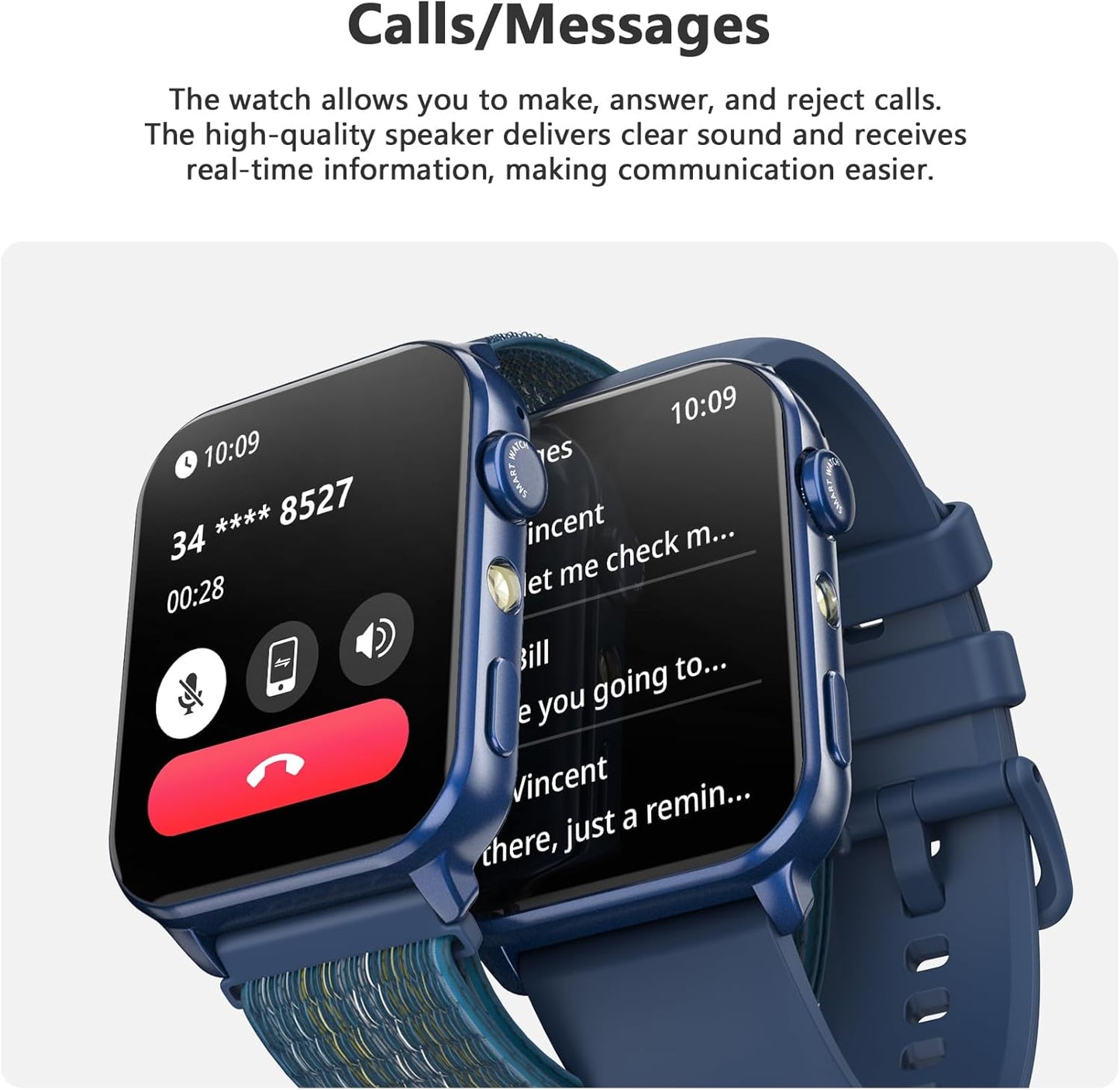 Blackview Smart Watch for Men Women,1.91" HD Touchscreen Fitness Watch with Flashlight, Bluetooth Notifications/Make Calls, Heart Rate/Sleep Monitor/2 Straps, Fitness Watch for Android/iPhone