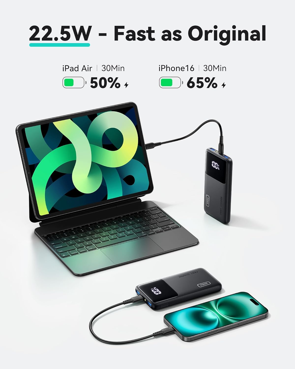 INIU Portable Charger, Slimmest Fast Charging 10000mAh USB C in/Out Power Bank, 22.5W PD3.0 QC4+ Battery Pack, Portable Phone Charger for iPhone 16 15 14 13 12 Pro Samsung S22 S21 Google AirPods iPad