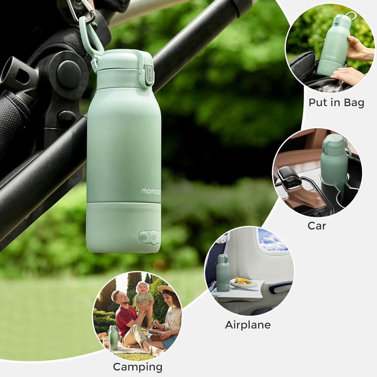 Momcozy Portable Bottle Warmer – Dual Heating for Breast Milk & Water, Fast & Wireless, 17oz Capacity, Travel-Ready
