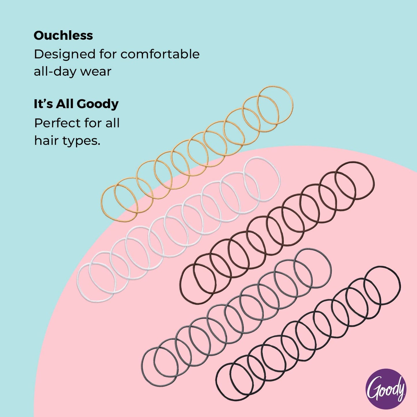 Goody Ouchless Hair Elastics – No Pull, No Breakage, Tangle-Free Hold for Fine Hair – 50 Count, Assorted Neutrals, Long-Lasting Ponytail Holders for Women & Men