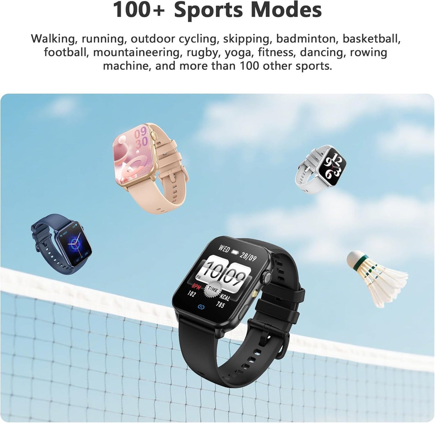 Blackview Smart Watch for Men Women,1.91" HD Touchscreen Fitness Watch with Flashlight, Bluetooth Notifications/Make Calls, Heart Rate/Sleep Monitor/2 Straps, Fitness Watch for Android/iPhone