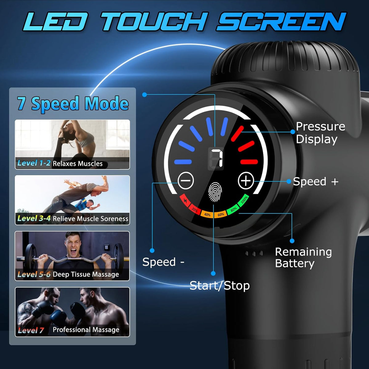TOLOCO Massage Gun Deep Tissue, Percussion Massage Gun with 10 Replacement Heads, Super Quiet Portable Electric Massager for Athletes, Relax, Black