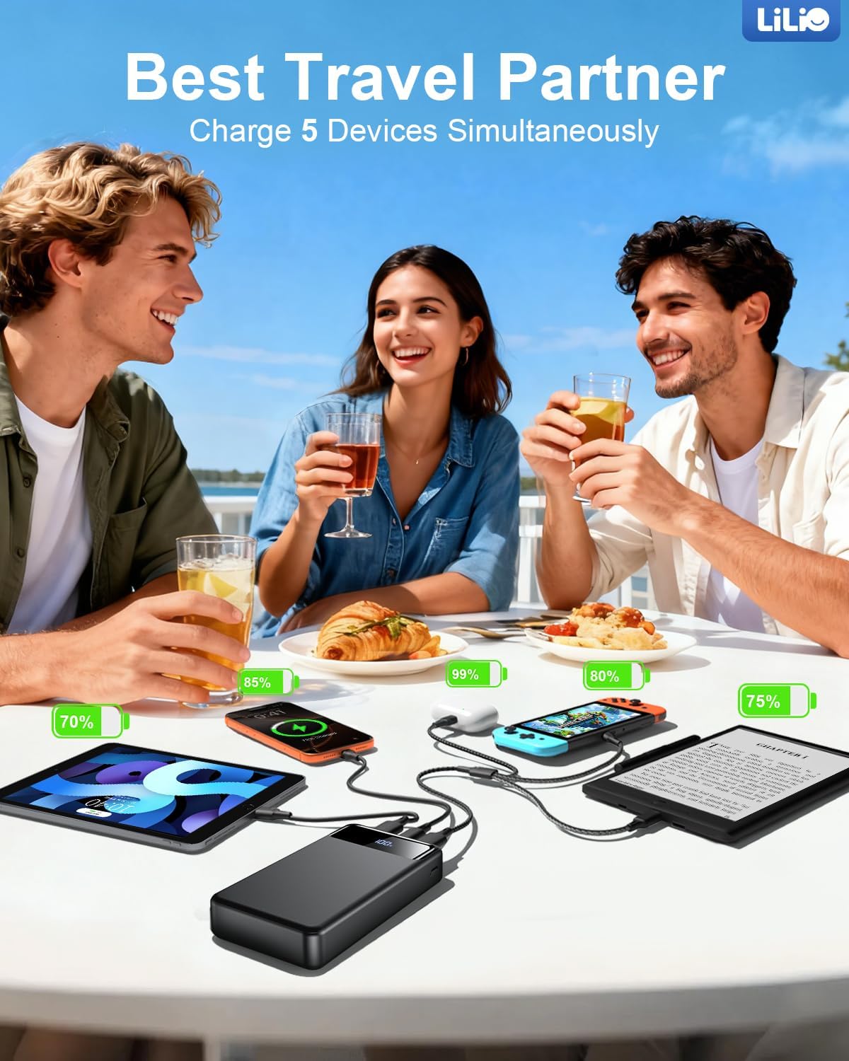 LILIO Portable Charger Power Bank,60,000mAh Battery Pack, 22.5W Power Bank Fast Charging with USB Cable, Phone Charger for iPhone 17/16/15/14/13 All Series/Samsung/Android, Camping Essentials, Black