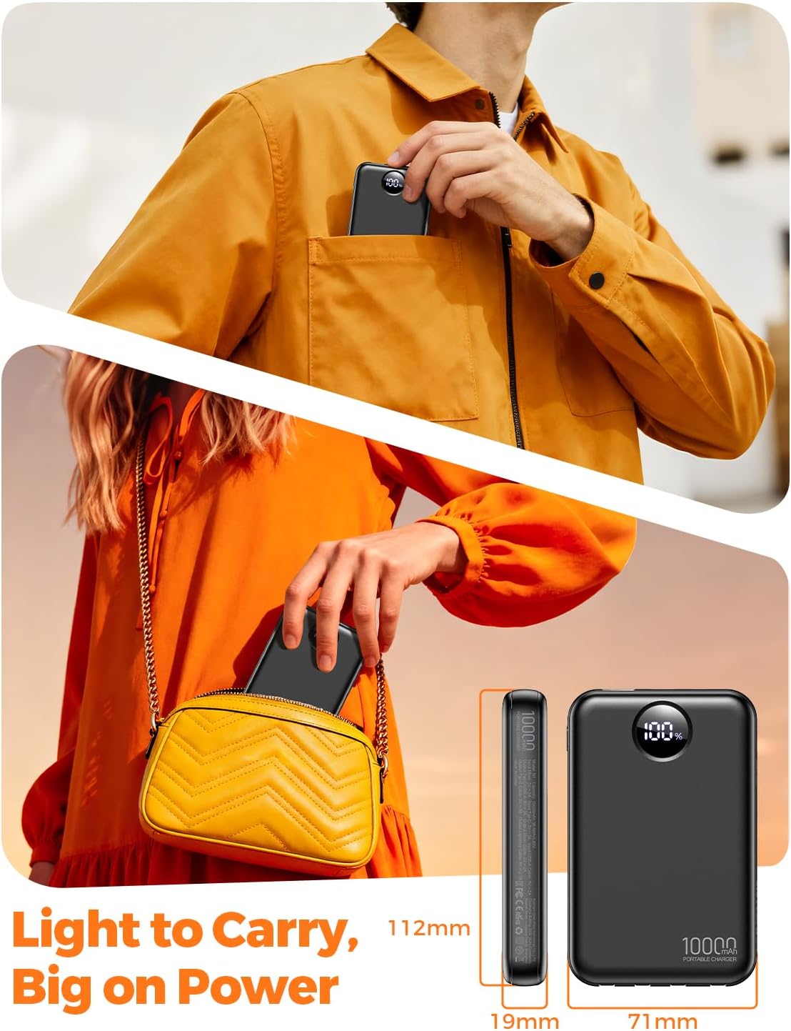 Portable Charger 10000mAh Power Bank with 4 Built-in Cables,LED Display Compact and Battery Pack with Multiple USB Ports All-in-One Travel Charger for iPhone,Android and Other Devices-Black