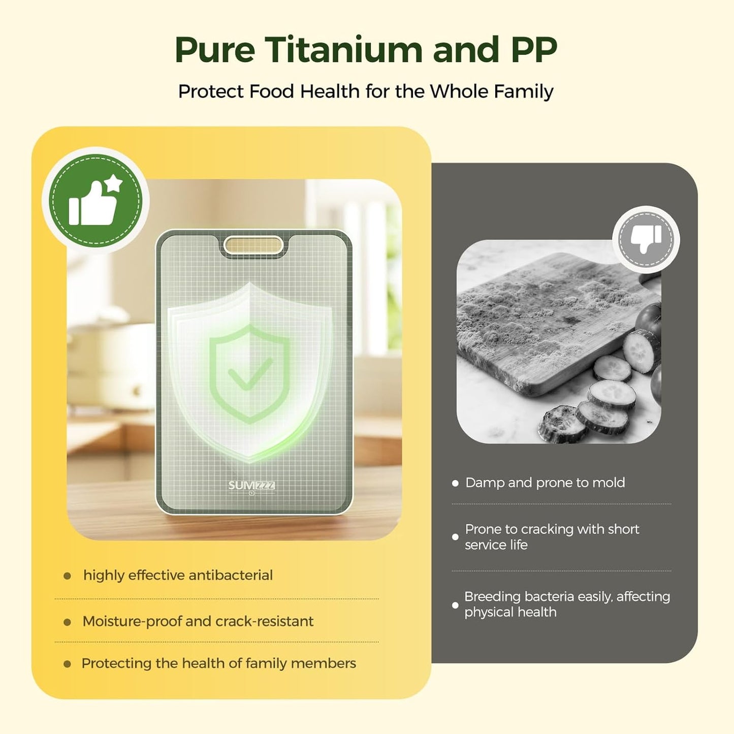 Titanium Cutting Board for Kitchen, Cutting Board Double Sided Food Grade, Pure Titanium/PP, Easy to Clean Large Size 16”×11”