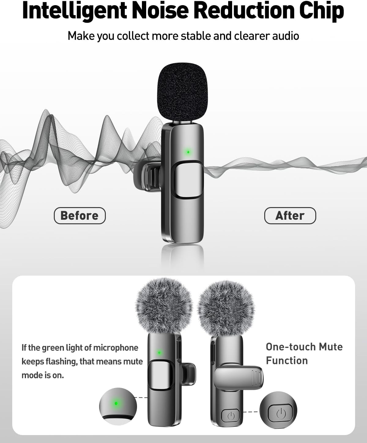 PoP voice USB C Mini Microphone for iPhone 16/15/14/Android, Wireless Lavalier Microphone with Noise Reduction, Lapel Lav Mic for Vlog YouTube TikTok Recording, 12H, 65ft