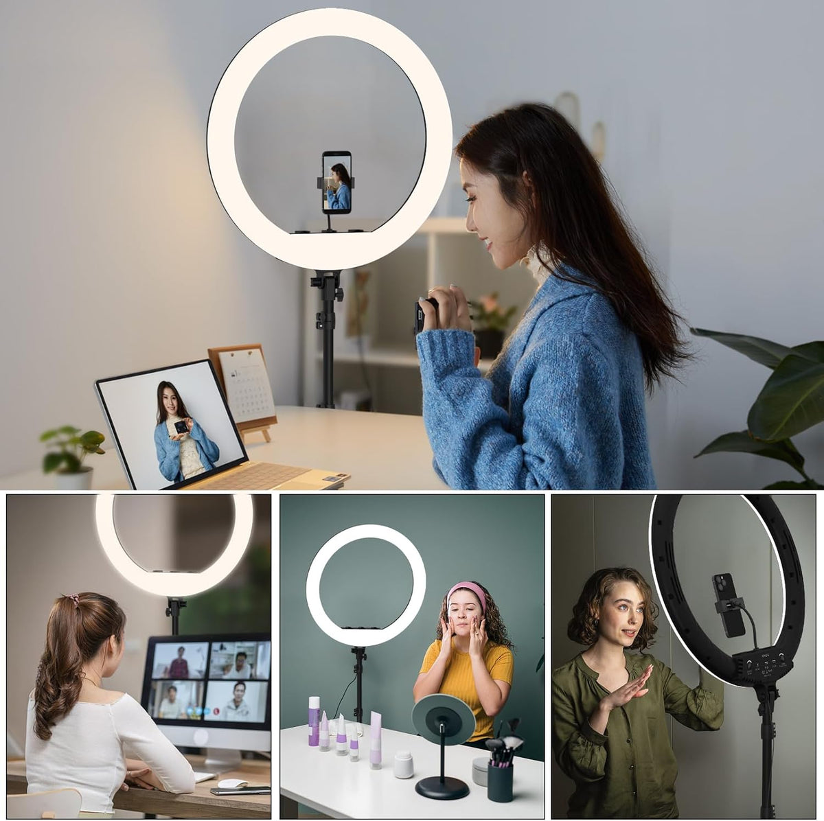Hagibis 21 inch Ring Light with Stand Outer 55W 5600k Dimmable LED Light, Tripod Stand,and Phone Holder,Remote Controller,Carrying Bag ,CRI 97+ 2540lux, for Streaming Home Office Zoom Call Lighting
