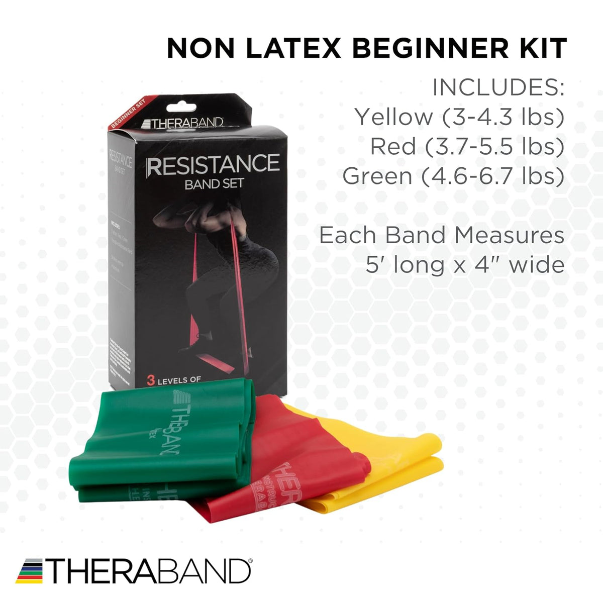 TheraBand Resistance Bands Set, Professional Non-Latex Elastic Band For Upper & Lower Body Exercise, Strength Training without Weights, Physical Therapy, Pilates, Rehab, Yellow & Red & Green, Beginner