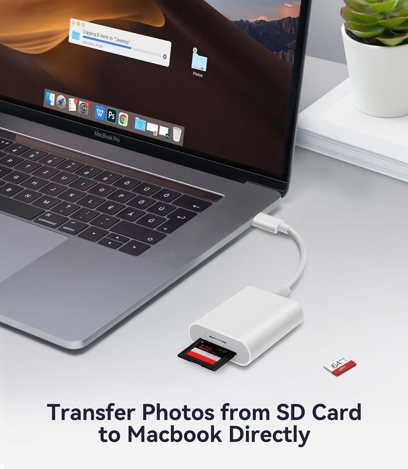 USB C SD Card Reader, WNXSLOAD SD Card Adapter with SD MicroSD Dual Slots for iPhone 15 16 iPad Mac MacBook Laptop, USB-C/TypeC High-Speed Trail Camera Memory Card Reader, Plug & Play - 2 Slots