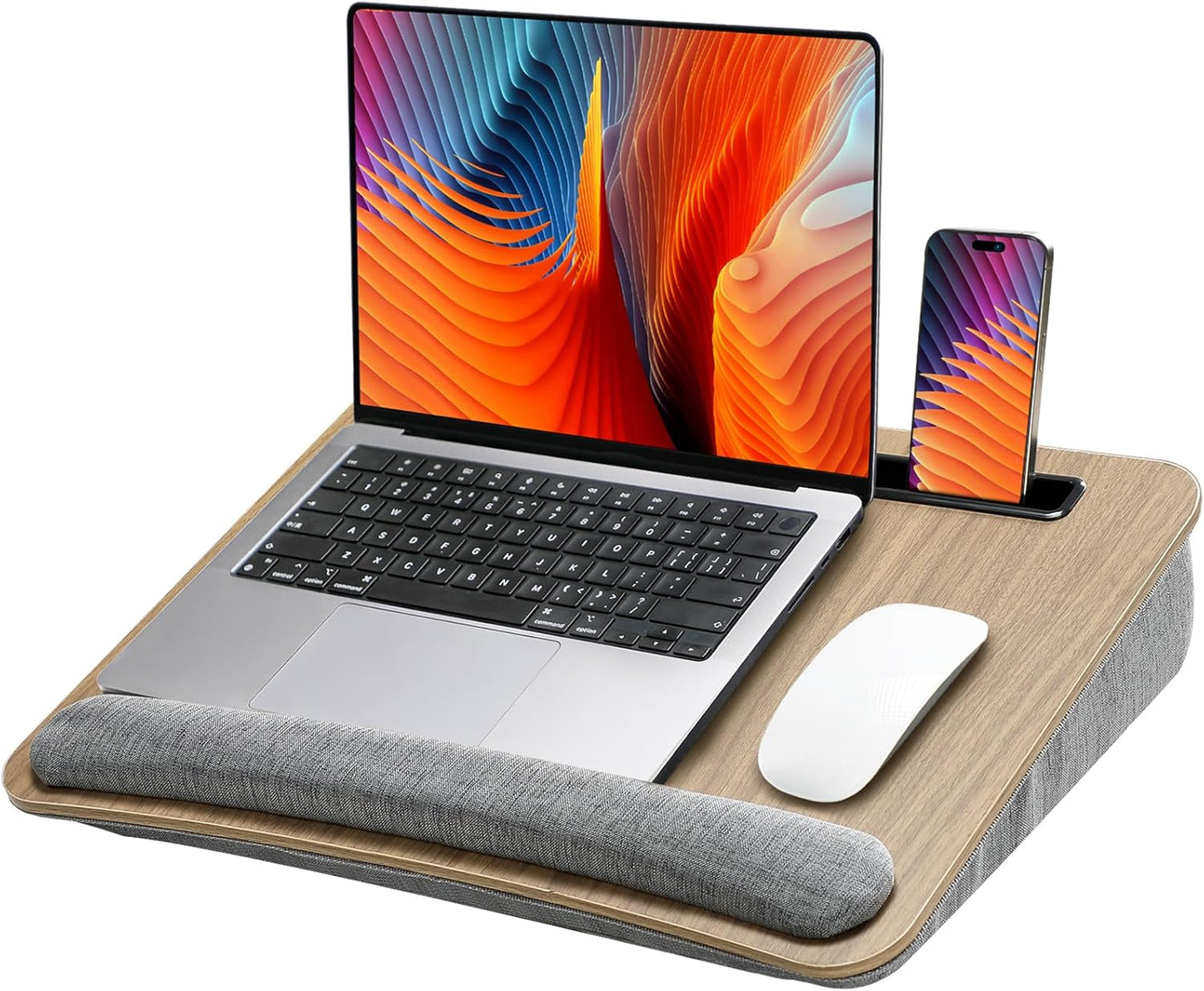 HUANUO Portable Lap Laptop Desk with Pillow Cushion, Fits up to 15.6 inch Laptop, with Anti-Slip Strip & Storage Function for Home Office Students Use as Computer Laptop Stand, Book Tablet