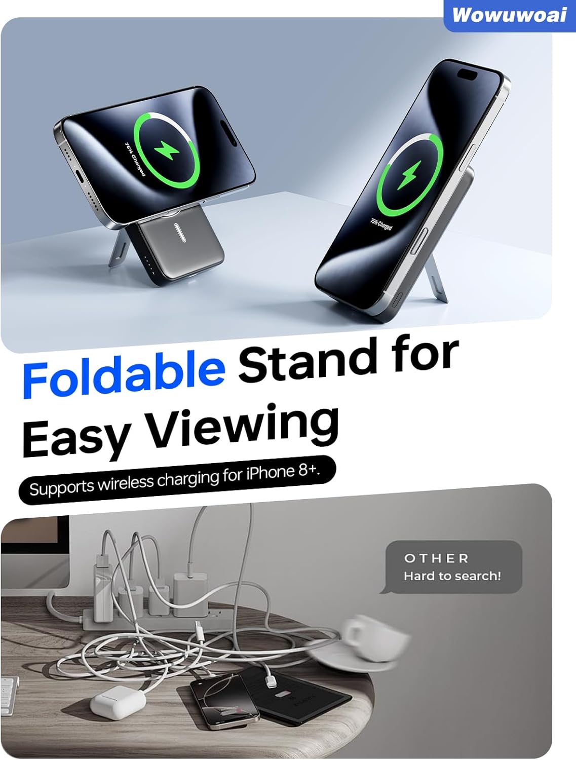 for Magsafe Portable Charger,10000mAh Wireless Magnetic Power Bank with USB C Charging and stand, Travel Essential for Magsafe Battery Pack Compatible with iPhone 17/air/16/15/14/13/12 Series