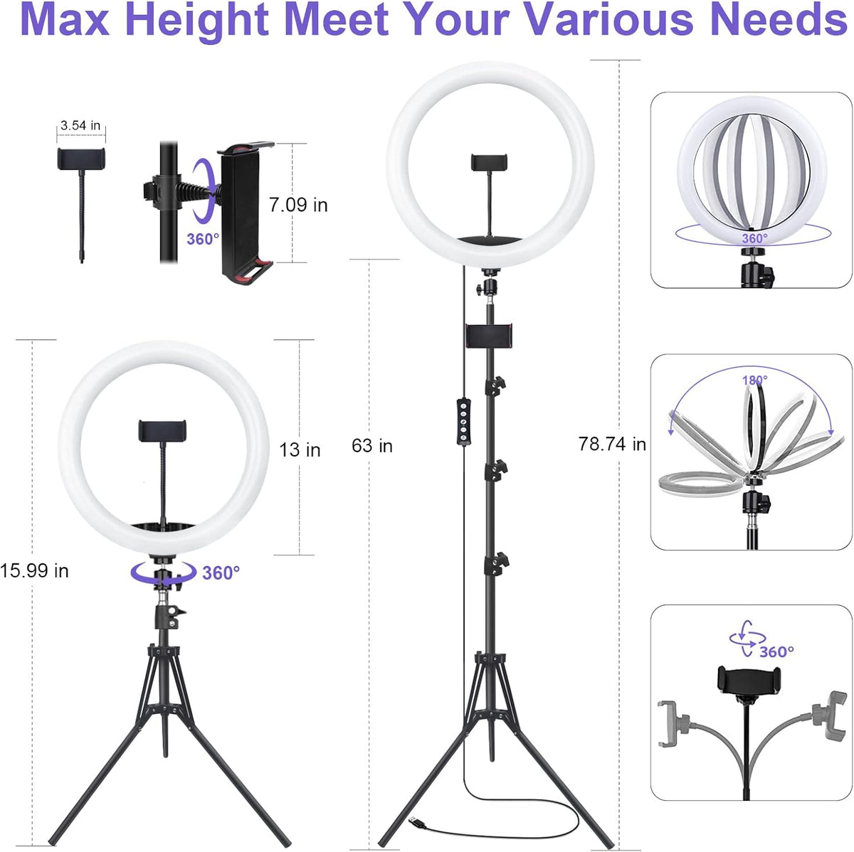 10" Selfie Ring Light with 73" Tripod Stand & 1 Phone Holder, LED Camera Ringlight with 48 RGB Colors Modes & Musical Rhythm Mode and 12 Brightness Dimmable for TikTok/Makeup/Photography/Vlog