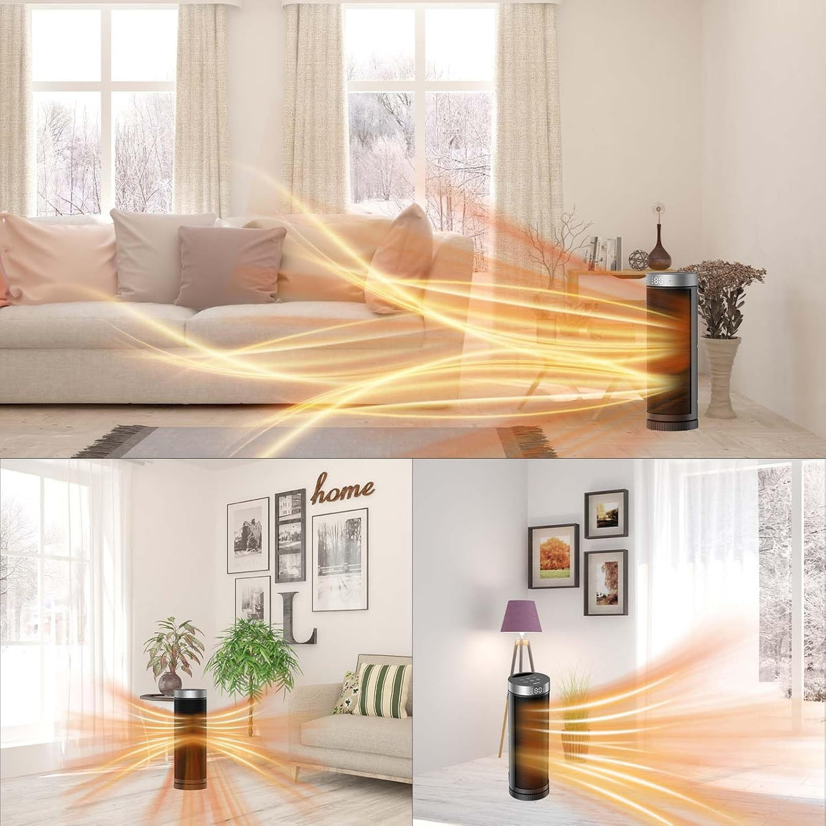 Ceramic Space Heater, Portable Indoor Heater with Remote Control, Three Heating Modes, Overheat and Tip-Over Protection, Suitable for Home, Bedroom, and Office Indoor Use