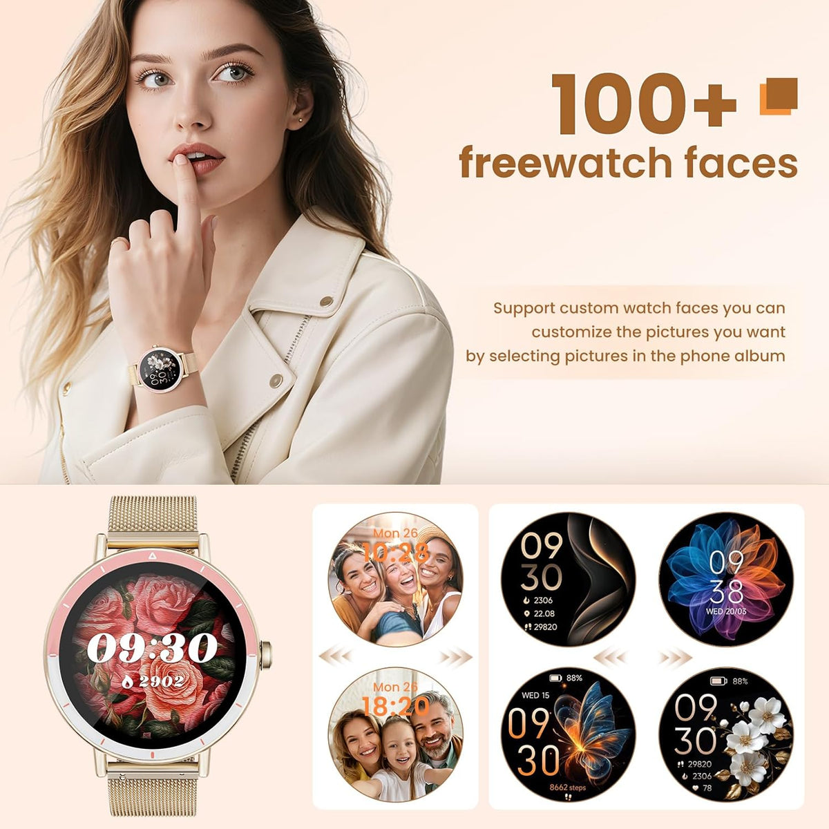 KEEPONFIT Smart Watch for Women, Android & iPhone Compatible, IP68 Waterproof Fitness Tracker with Bluetooth Calling, Activity & Wellness Tracking, 100+ Sport Modes