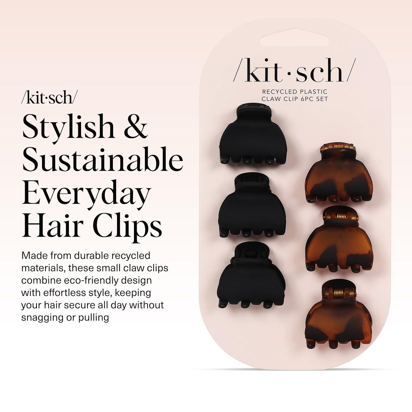 Kitsch Mini Claw Clips for Women - Stylish Small Hair Clips for Kids | Stays In Place Without Pulling or Snagging | Durable & Sturdy Plastic | Ideal Gifts for Women - Tortoise & Black, 6 Pcs